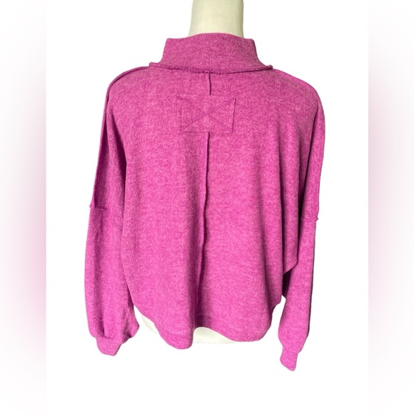 Zenana Hacci Oversized Mock Neck Exposed Reverse Seam Top, Magenta, Large/XL - Picture 2 of 10